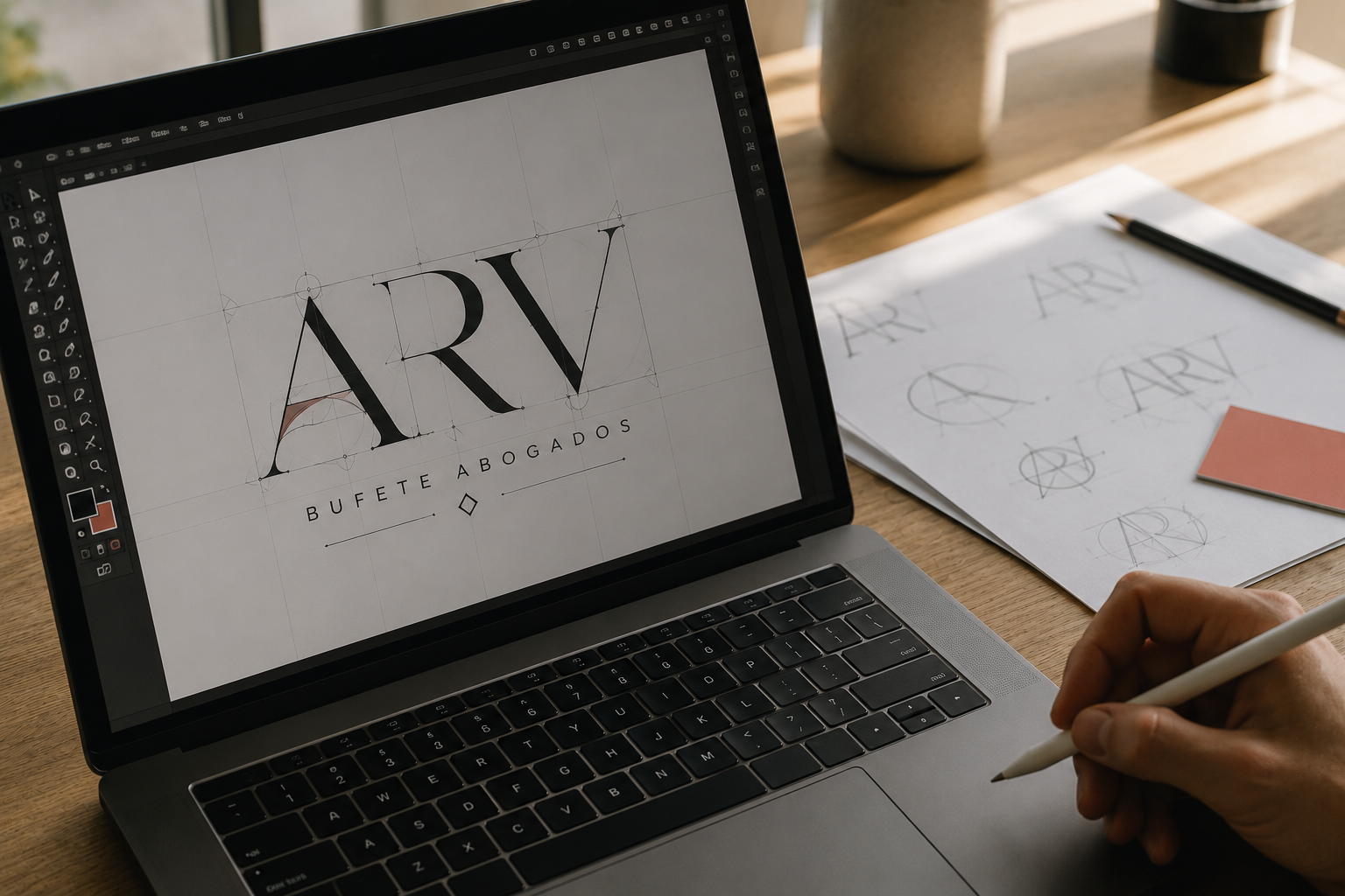 Diseñador trabajando en el logotipo profesional de una marca
