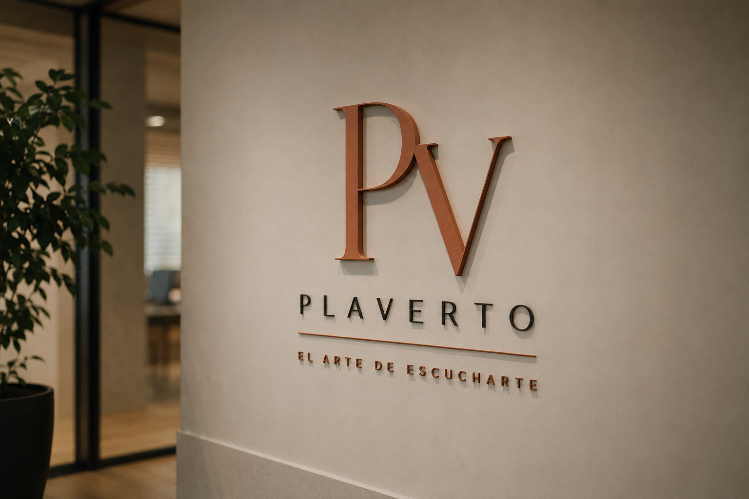 Logotipo profesional aplicado en la sede de una empresa