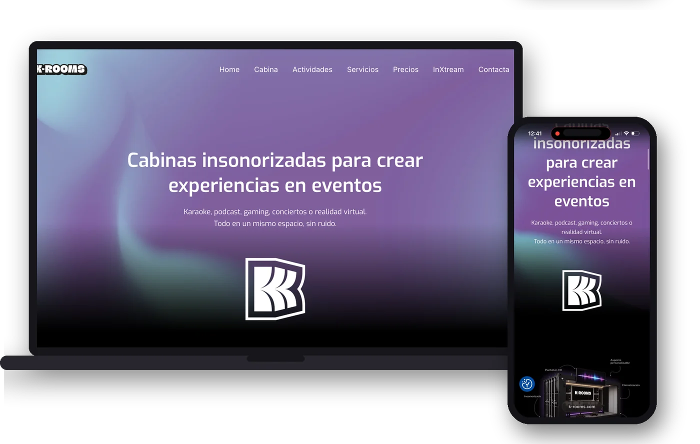 Web de K-Rooms en escritorio y móvil (k-rooms.com)