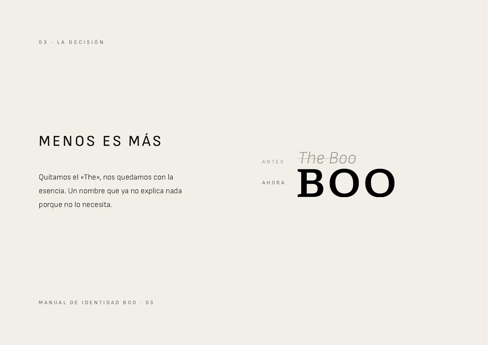 Página del manual de identidad de Boo, antes The Boo y ahora BOO