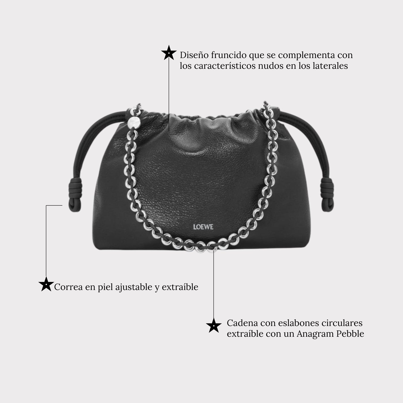 Plantilla de Instagram de Boo con ficha de producto de un bolso Loewe