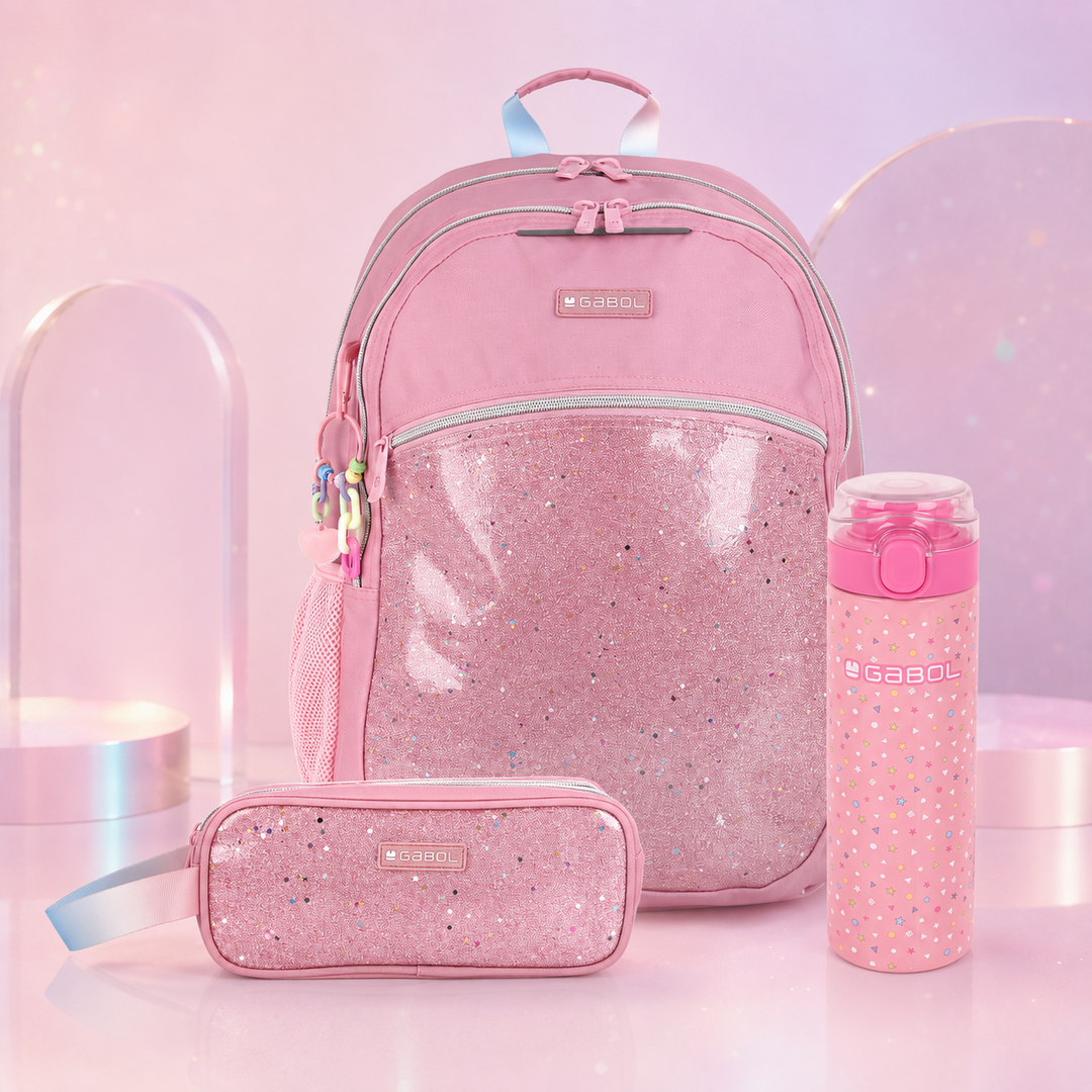 Mochila escolar glitter rosa, campaña vuelta al cole Luisipo