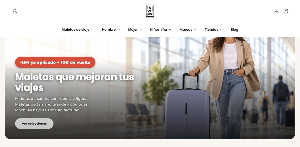 Landing page de campaña de maletas de Luisipo, septiembre 2026