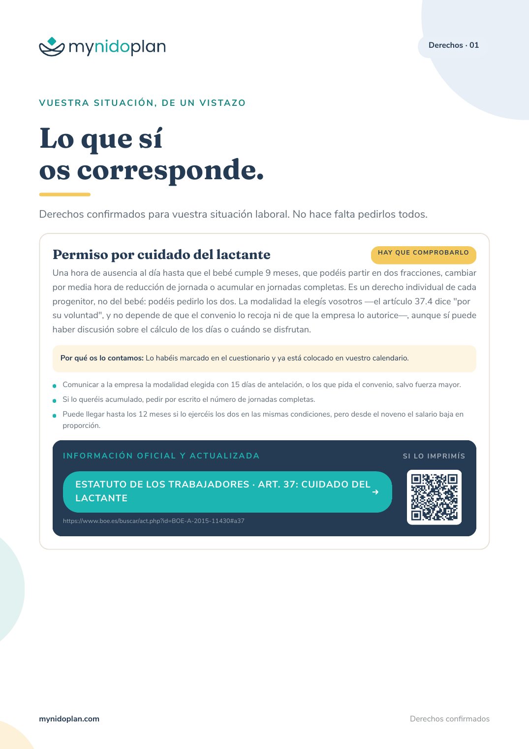 Página de derechos con fuente oficial y código QR en el Plan Familiar de MyNidoPlan