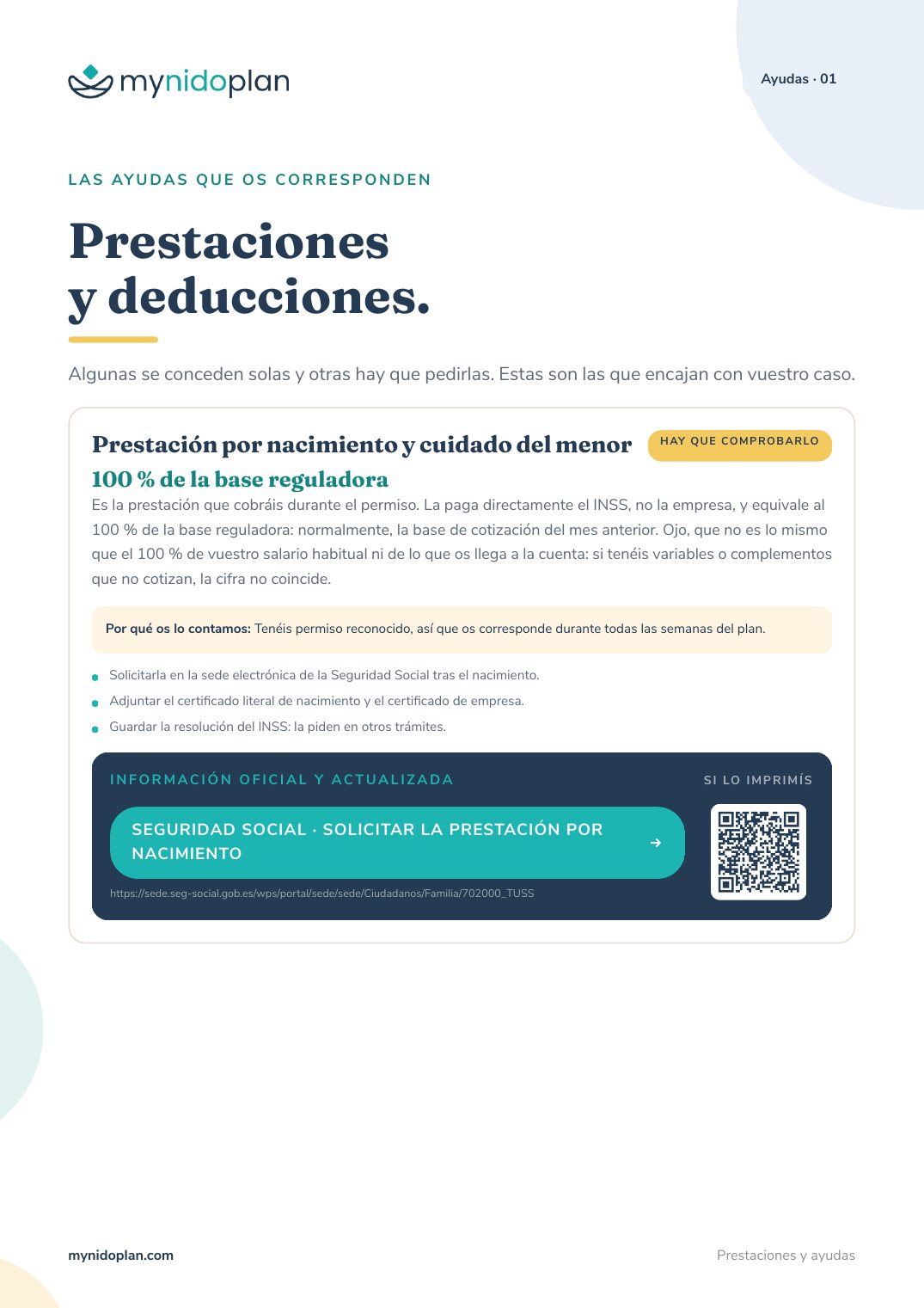 Página de prestaciones y ayudas del Plan Familiar de MyNidoPlan